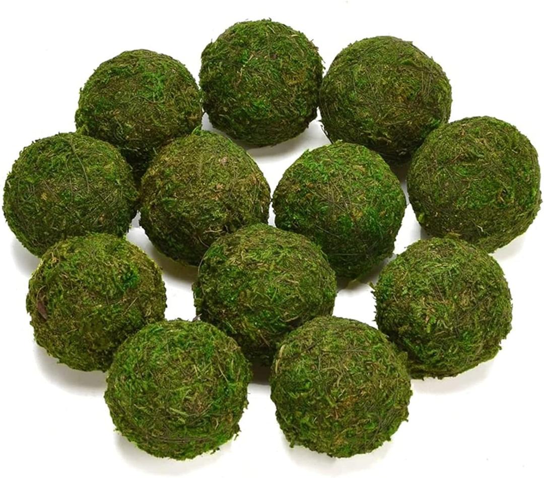 BYHER Natural Green Moss Decorative Ball,Handmade (3.5"-Set of 6)