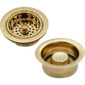 Westbrass A2165-01 4-1/4" OD Post Style Large Kitchen Basket Strainer with Waste Disposal Flange and Stopper Drain Set, Polished Brass