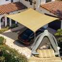Amgo Heavy Duty 12' x 16' Beige Sun Shade Rectangle Pro Ring Shade Sail, 260 GSM Commercial Grade UPF50 Sunshade, Reinforced Corners & Edges - (We Make Custom Size)
