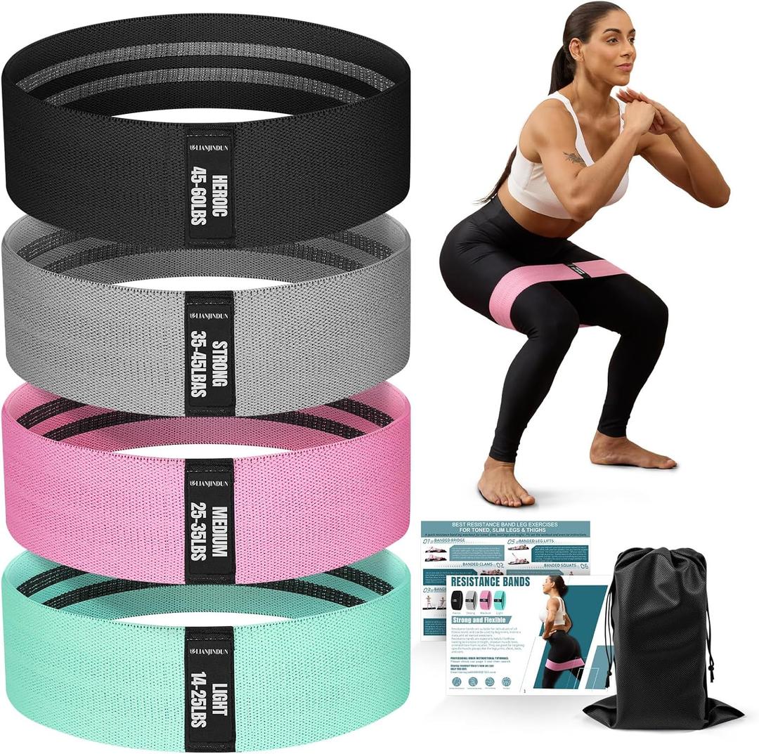 Resistance Bands for Working Out with Guide, 4 Workout Bands for Women & Men, Fabric Exercise Bands for Legs, Hip, Glute, Butt, Booty Bands Set for Yoga, Pilates, Strength (Green, Pink, Gray, Black)