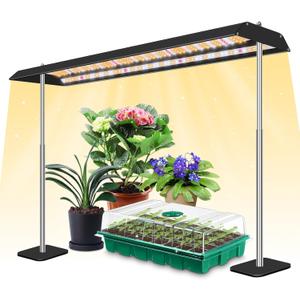 LED Grow Lights for Seed Starting with Stand, 2ft 60W Full Spectrum Seedling Lights Grow Lights for Indoor Plants, 4/8/12H Timer and 10 Dimming Levels, Height Adjustable and Energy Efficient (Black)