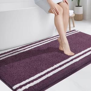 PURRUGS Bathroom Rug Non-Slip Machine Washable 30" x 60", Super Absorbent and Quick Dry Shaggy Microfiber Bath Mat, Extra Soft and Plush Bath Rug for Bathtub, Shower, and Sink, Purple