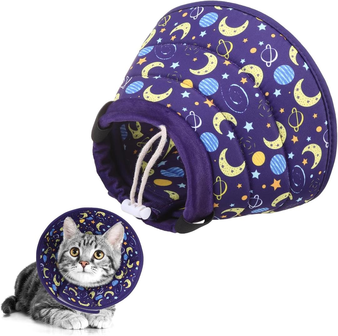 KOOLTAIL Cat Cone Collar, Adjustable Soft Comfortable Cat Recovery Collar to Stop Licking, Foldable Donut Water Resistant Pet Cone for Small Large Cats Kittens After Surgery Star M (M(Neck:8.5"-12"))