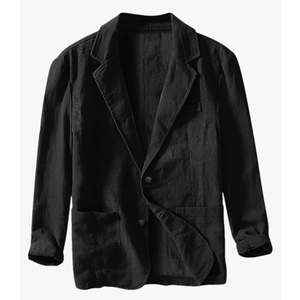 Men's Cotton Linen Blazer Solid Color Single Breasted Long Sleeve Lapel Suit Jackets Size M