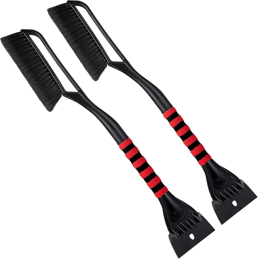 FOVAL 27" Snow Brush with Wider Ice Scraper (4.73" Width)(2 Pack), Snow Removal Car Brush with Comfortable Foam Grip for Cars, Trucks, SUVs, Windshield (Heavy Duty ABS, PVC Brush)