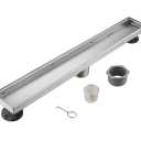 Linear Shower Drain 30 Inch Brushed Gold with Tile Insert Grate,2-in-1 Flat Reversible Cover, Rectangle Floor Drain Brushed 304 Stainless Steel Including Hair Strainer Silver