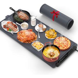 Warming Mat for Food Extra Large: 36"X16" Adjustable Silicone Food Warming Mat Heating Pad Food Warming Pad for Kitchen Counter Warming Trays for Buffets Party Hot Plates for Countertop Black Grey