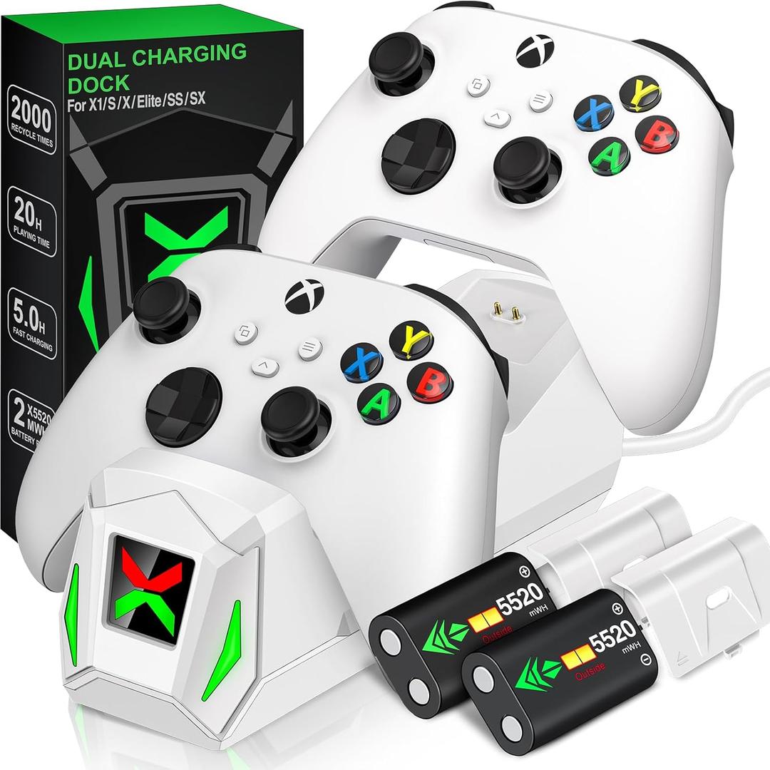Controller Charger Station with 2x5520mWh Rechargeable Battery Packs for Xbox One/Series X|S,Dual Charging Dock for Xbox One Controller with 4 Battery Covers