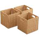Foldable Storage Baskets with Handles Paper Rope Storage Baskets Rectangle Collapsible Hand Woven Storage Cubes Bins for Organizing Shelves Living Room Bedroom Pantry (3, 11'' x 11'' x 11'')