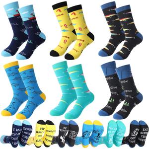2 x Jspupifip 3/6 Pairs Funny Fishing Socks for Men, Novelty Cotton Crew Sock