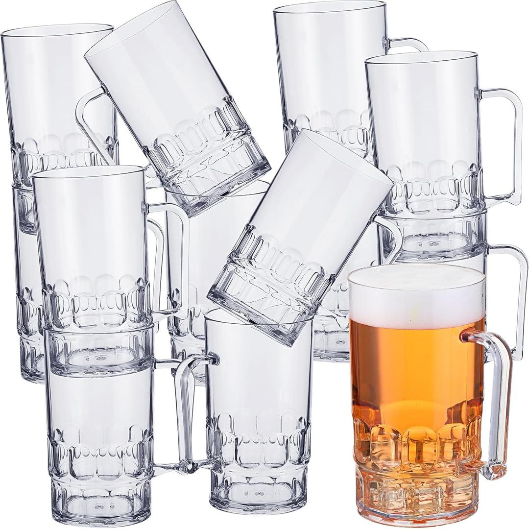Mifoci 12 Pcs 26 oz Plastic Beer Mugs with Handles Plastic Clear Cup Drinkware Steins Bulk Reusable Acrylic Beer Drinking Cups with Handle for Drinking Restaurant Bar Home