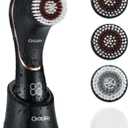 Facial Cleansing Brush, Electric Face Scrubber Rechargeable Exfoliator IPX-7 Waterproof Rotating Cleanser for Exfoliating, Massaging and Deep Cleansing for Women & Men with 4 Brush Heads Black (Black & Rose Gold)