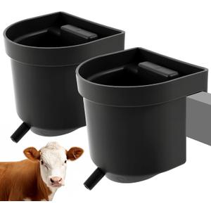 Abbylike 2 Pack 4 Quart Single Teat Calf Milk Feed Bucket Hook Over Hanging Calf Feeder Bucket with Nipple Mountable Plastic Livestock Feeder for Farm Stall Barn Cowshed Cattle Housing Feeding
