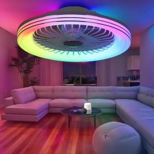 24" Low Profile Bladeless Ceiling Fans with Light, Enclosed Flush Mount Ceiling Fan with RGB Lights, Dimmable Color Changing LED Ambient Light, Smart Remote/APP/Voice Control 24" Low Profile Bladeless Ceiling Fans with Light, Enclosed Flush Mount Ceiling Fan with RGB Lights, Dimmable Color Changing LED Ambient Light, Smart Remote/APP/Voice Control