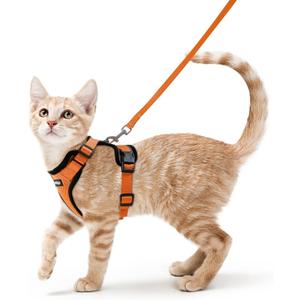 rabbitgoo Cat Harness and Leash for Walking, Escape Proof Soft Adjustable Vest Harnesses for Cats, Easy Control Breathable Reflective Strips Jacket, Orange, XS