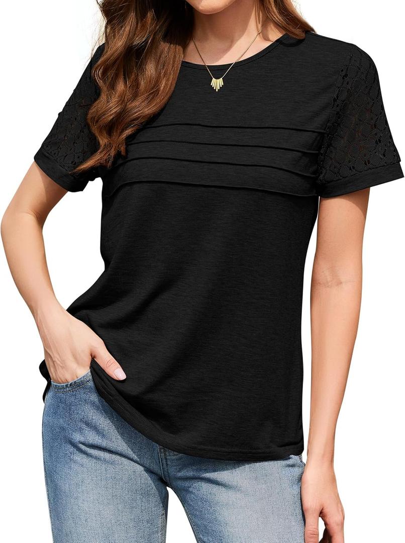 Summer Tops for Women Beach Fashion Spring Short Sleeve Shirts Outfits Business Tshirts Casual Blouses Clothes (Medium, 3-black)