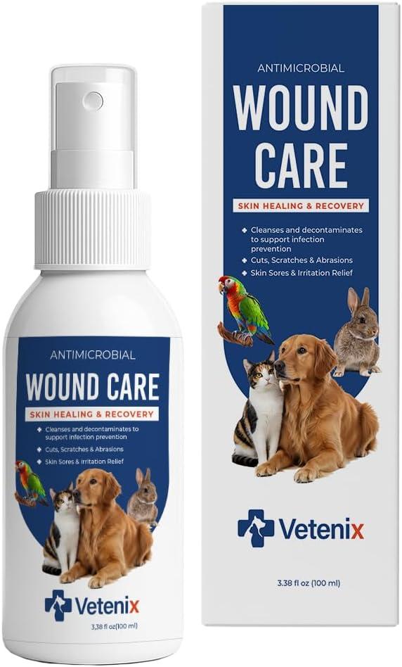 Dog Wound Care Spray | Healing Aid and Skin Repair, Clean Wounds, Relieve Dog Skin Allergies, Safe for All Animals. 3.38 Ounces