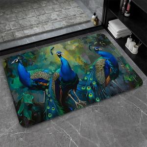 Bath Mat-Bathroom RugThree Peacocks-Absorbent Non Slip Quick Dry Stain Resistant Easy to Clean Care Shower Rug for Bathtub Shower Room 1624Inch (40 * 60cm)