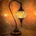 Yarra-Decor Turkish Moroccan Lamp with Bronze Base 3 Color Options Handmade Swan Neck Tiffany Mosaic Glass Bedside Lamps for Bedroom (LED Bulb Included)(4) (Orange1)