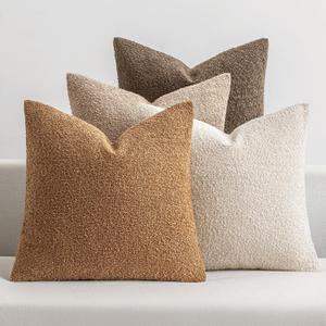 MIULEE Pack of 4 Decorative Textured Boucle Throw Pillow Covers 18x18 Inch Neutral Brown Accent Solid Pillow Cases Couch Cushion Covers for Modern Farmhouse Boho Chair Sofa Bed Room Home Decor