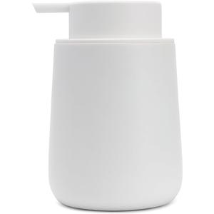 Matte White Round Soap Dispenser for Kitchen & Bathroom – 9 oz Refillable Resin Pump Bottle for Dish Soap, Hand Soap, Shampoo, Conditioner – Modern Countertop Dispenser with NonSlip Protective Pads