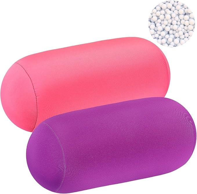 Geelin 2 Pcs Micro Bead Roll Pillow 11.8 x 6.3 Inch Soft Bolster Cylindrical Pillow for Sleeping Home Travel Neck Head Back Support Rest(Purple, Pink)