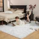 Ashler Faux Fur Rug, Fluffy Shaggy Area Rug Ultra Soft 5 x 7 Feet Rectangle Fur Rug White Fuzzy Rug Machine Washable Shag Rug, Nursery Decor Throw Rugs for Bedroom, Kids Room, Living Room