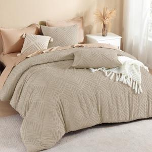 Litanika Wheat King Size Comforter Set, 3 Pieces Tufted Boho Farmhouse Bedding Comforter Sets, Lightweight Fluffy Comforter Bed Set for All Season (104x90In Comforter and 2 Pillowcases)