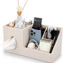 Sumnacon Square Linen Tissue Box Cover - Decorative Cube Tissue Cover with Side and Top Organizer, Modern Tissue Holder for Living Room Vanity Night Stand Table Countertop Office, Beige