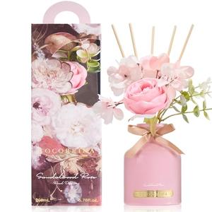 COCORRÍNA Reed Diffuser Set, 6.7oz Flower Reed Diffuser with Sticks, Sandalwood Rose Essential Oil, Long Lasting Home Fragrance for Bathroom, Bedroom & Shelf Decor, Aesthetic Gift for Women