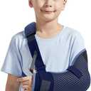 Velpeau Kids Arm Sling Shoulder Immobilizer with Waist Strap, Ventilated & Breathable Design, Arm Support Brace for Children, Boys, Girls (Mesh Version, Blue, Left, 2XS: Bust 19″-23.5″)