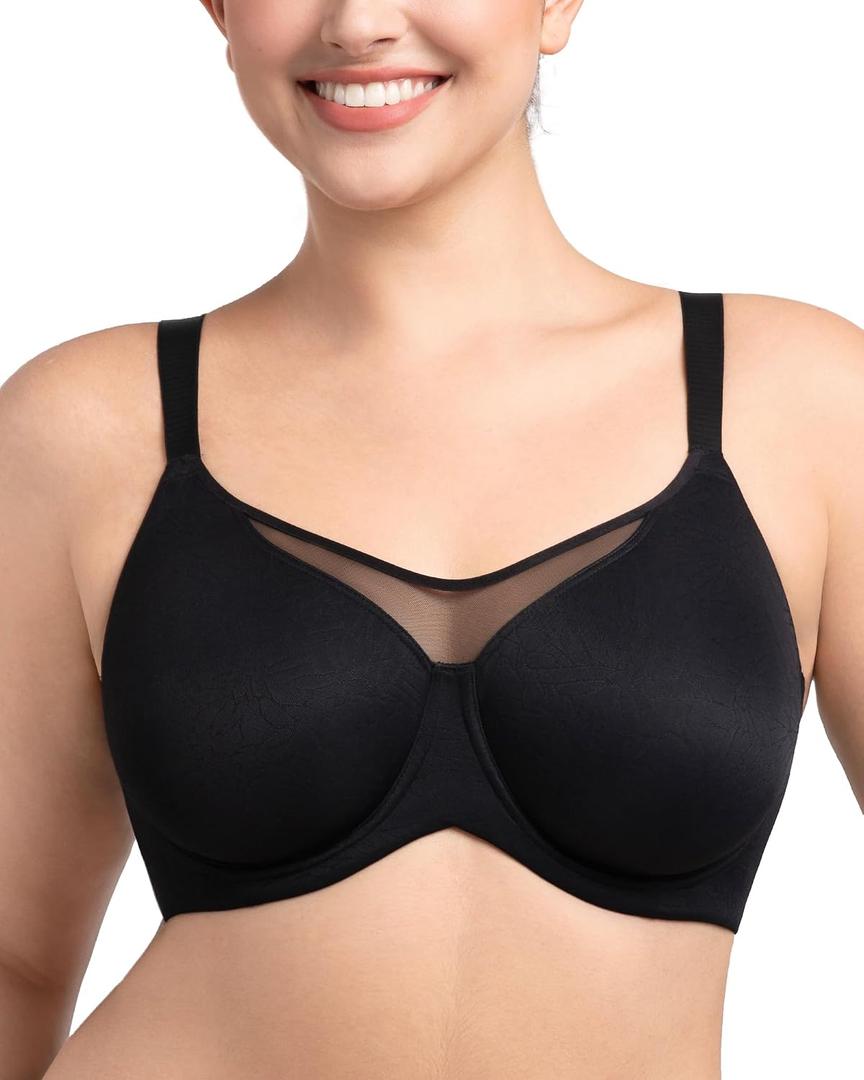 HSIA Minimizer Bras for Women Plus Size, Full Coverage Coolcomfort T Shirt Unlined Bra with Underwire for Heavy Breast (Black, M)