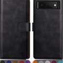 SUANPOT for Google Pixel 6 5G with RFID Blocking Wallet case Credit Card Holder,Flip Book PU Leather Phone case Shockproof Cover Cellphone Women Men for Google Pixel6 case Wallet (Black)