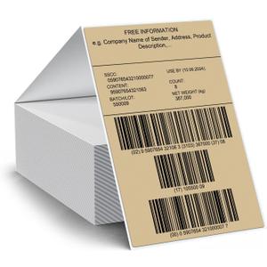 4 x 6 Shipping Labels Fanfold Khaki Vinyl Thermal Stickers Self-Adhesive Waterproof Direct Printing Label Paper for UPS Address Mailing Package Barcode 250 PCS