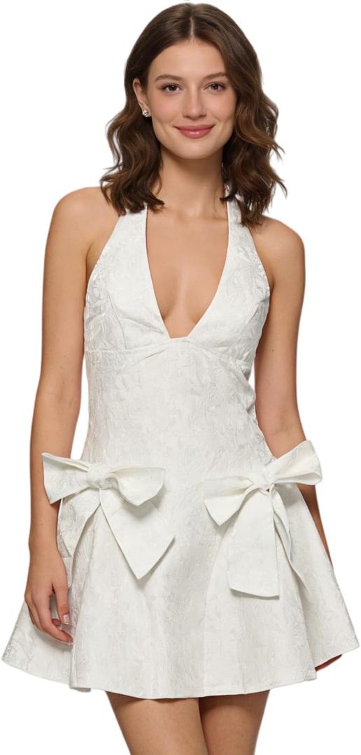 JUMISEE Embroidery Satin Homecoming Dress with Bow Modest Strapless Mini Dresses A Line Short Prom Dress Party Gown (Medium, White With 2 Side Bow)