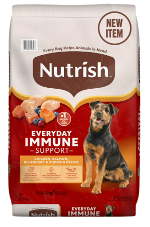 Pack of 4 Nutrish Everyday Immune Support Chicken, Salmon, Blueberry & Pumpkin Recipe Dry Dog Food, 26-lb bag, Best Before Date 06/13/2026