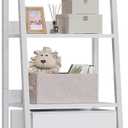 Furologee 4Tier White Ladder Shelf, Ladder Bookshelf with Removable Drawer, Bookcase Storage Rack Organizer, Freestanding Storage Shelves for Living Room, Home Office, Bedroom