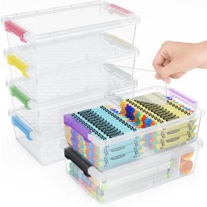 6 Pack Extra Large Pencil Box with Removable Divider, Thickened Pencil Case Bulk, Clear Crayon Marker Organizer Stackable Plastic Small Storage Containers for Pen Craft School Supplies (Multi)