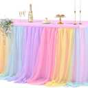 Wish Care Rainbow Tulle Tablecloth for 6 Foot Rectangle Tables Double Layer Tulle Tutu Desk Skirt Unicorn Ruffle Pastel Table Cloth Stretch Fitted Table Covers for Girls Birthday Baby Shower Party