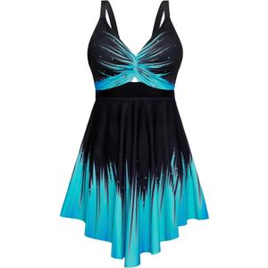 Arolina Plus Size Bathing Suits for Women 2025 Flowy Swim Dress with Boyshorts Modest Swimsuit Built in Bra Swimwear for Swimming Pool Blue Longitude 4X