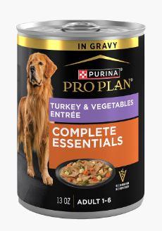 Pro Plan Complete Essentials Adult Turkey & Vegetables Entrée Slices In Gravy Wet Dog Food, 2 packs Best By January 2027 +  Purina Fancy Feast Limited Ingredient Cat Treats, Savory Cravings Salmon Flavor - 3 oz. Box Best By Feb. 2026 + Purina Pro Plan Complete Essentials Adult Grain Free Turkey and Vegetable Entree Classic Canned Cat Food 3 oz. Best Sept. 2026