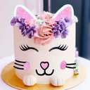 JeVenis Cat Cake Topper Cat Ears Eyelashes Cake Set Cake Decorations for Cat Themed Birthday Party Cute Meow Birthday Party Boy Girl Baby Shower Party Decoration (Pink)