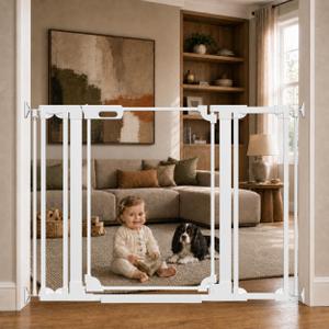 WAOWAO Clear Baby Gate for Stairs Modern Design Acrylic Auto Close Pet Gate, 29.52-47.24" Wide Safety Baby Gate for Doorways,White Clear Dog Gates Indoor, Hallways,Kitchen