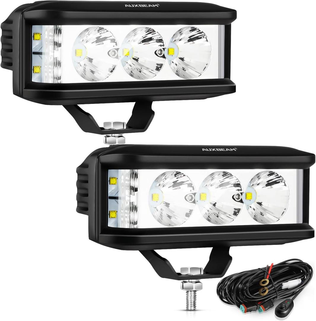 Auxbeam 5in 68W Offroad Driving Lights, 6800LM Side Shooter LED Light Bar with White Spot Flood Combo Beam, Waterproof Offroad Fog Light for UTV ATV Jeep Wrangler Motor Truck Boat (White Offroad Driving Lights)