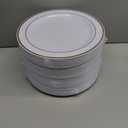 bUCLA 100Pieces Gold Plastic Dinner Plates - 10.25inch White and Gold Plates Disposable for Party - Ideal for Wedding, Thanksgiving & Daily Use