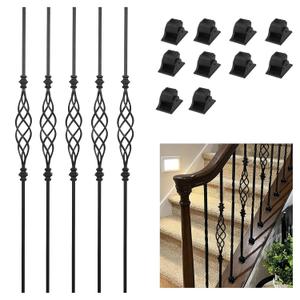 Sidasu 5-Pack Iron Stair Balusters for Staircase Interior, Hollow Big Basket Iron Spindles 1/2" Square Metal Balusters with Swivel Shoes