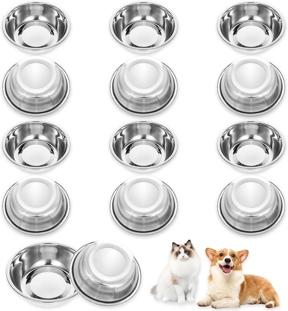 12 PCS Stainless Steel Cat Bowls, 5.5 Inch Metal Cat Bowls Whisker Friendly, Pet Bowl, Replacement Elevated Food Water Dishes for Kitten