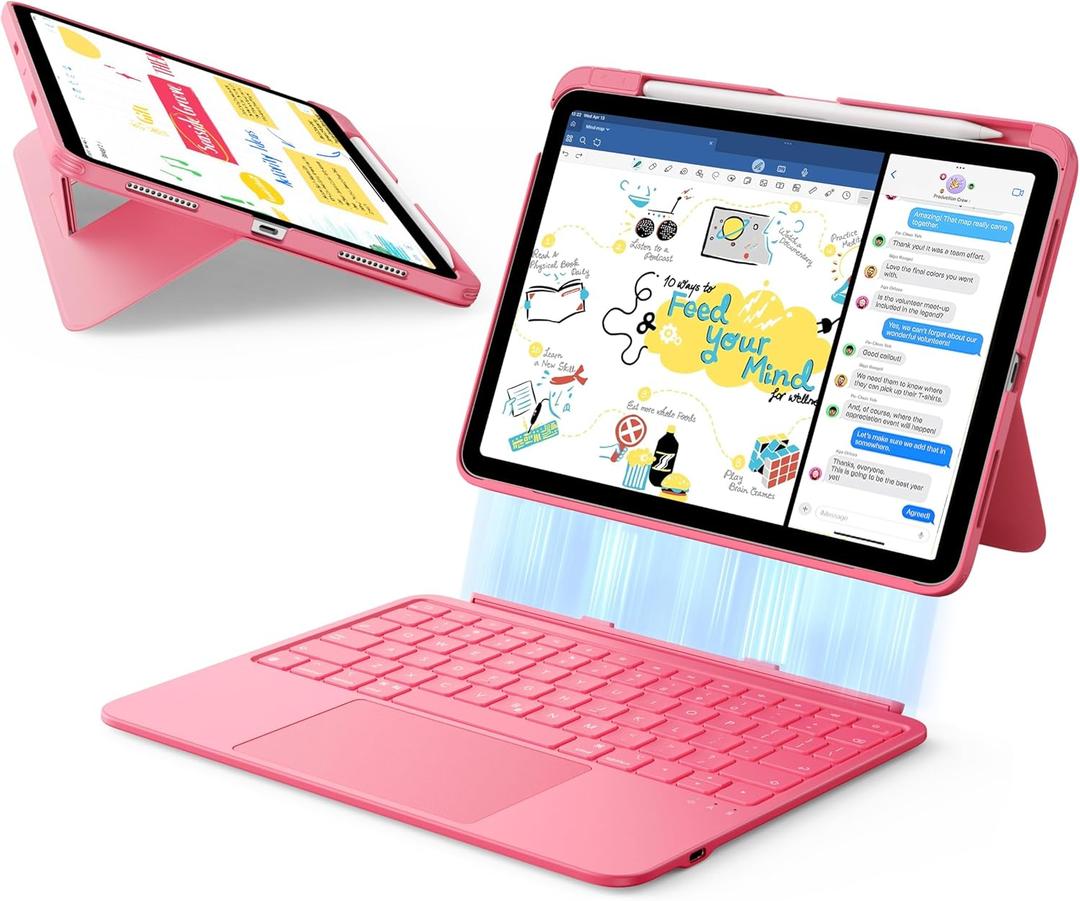ESR iPad 11th (A16) 2025/10th Gen Flex Keyboard Case, Ultra-Light Magnetic Detachable Keyboard for iPad 10.9" with Writing/Viewing Modes, Larger Precision Trackpad, Pink