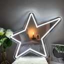 Bucherry Star Neon Mirror Sign, Star Room Mirror, Powered USB LED Light in White, 12"x15" Decorative Wall Decor Ideal for Bedroom, Party, Studio, Store Decor Great Birthday, Christmas Gifts