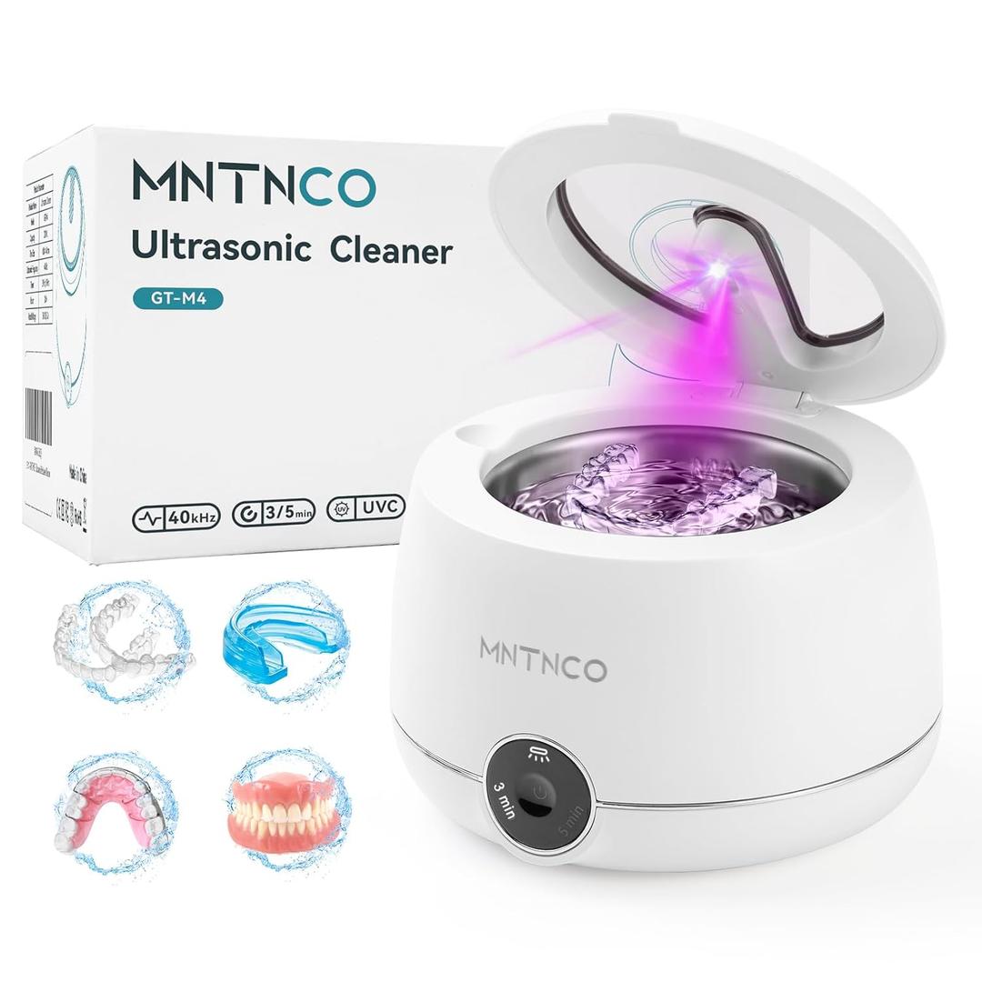 Ultrasonic Retainer Cleaner, White Ultrasonic Retainer Cleaning Machine, Cleaner for Denture,Nightguard,Mouth Guard, Touch Retainer Cleaner